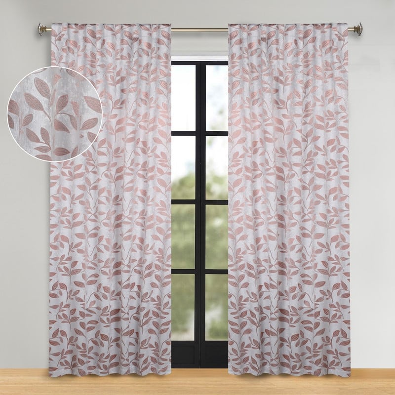 Superior Leaves Machine Washable Room Darkening Curtains with Back Tabs, Set of 2 - 52" x 84" - Champagne