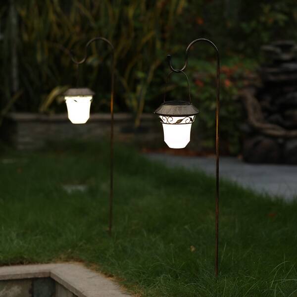Leaf Solar Plastic Lanterns with Metal Shepherd Hooks (Set of 2) Bed Bath & Beyond 15268527