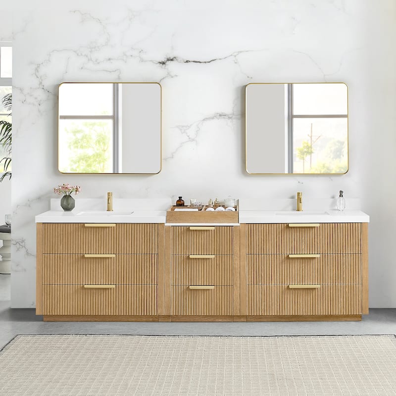 Santarem Double Vanity with Pure White Quartz Stone Top without Mirror