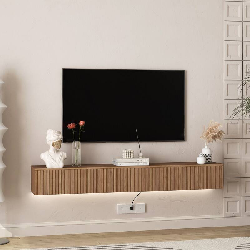 69" Wall Mounted TV for TVs up to 65'', Floating TV Stand with LED Lights & Power Outlet