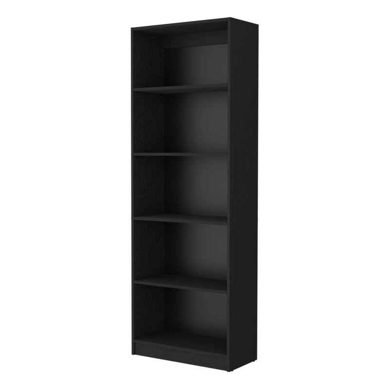 71" Black Wooden Vertical Bookcase with Strong Shelves for Living Room Office or Bedroom Use - 5 Tier