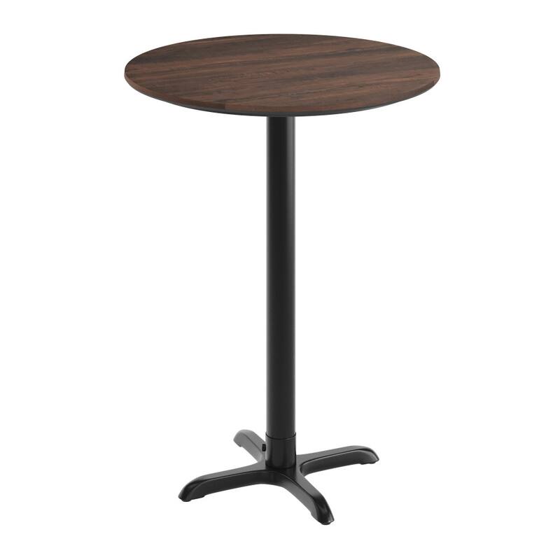 Commercial HPL Tabletop with Bar Height Crisscross Base - Dark Brown/Black Base - 31.25"W x 31.25"D x 42"H