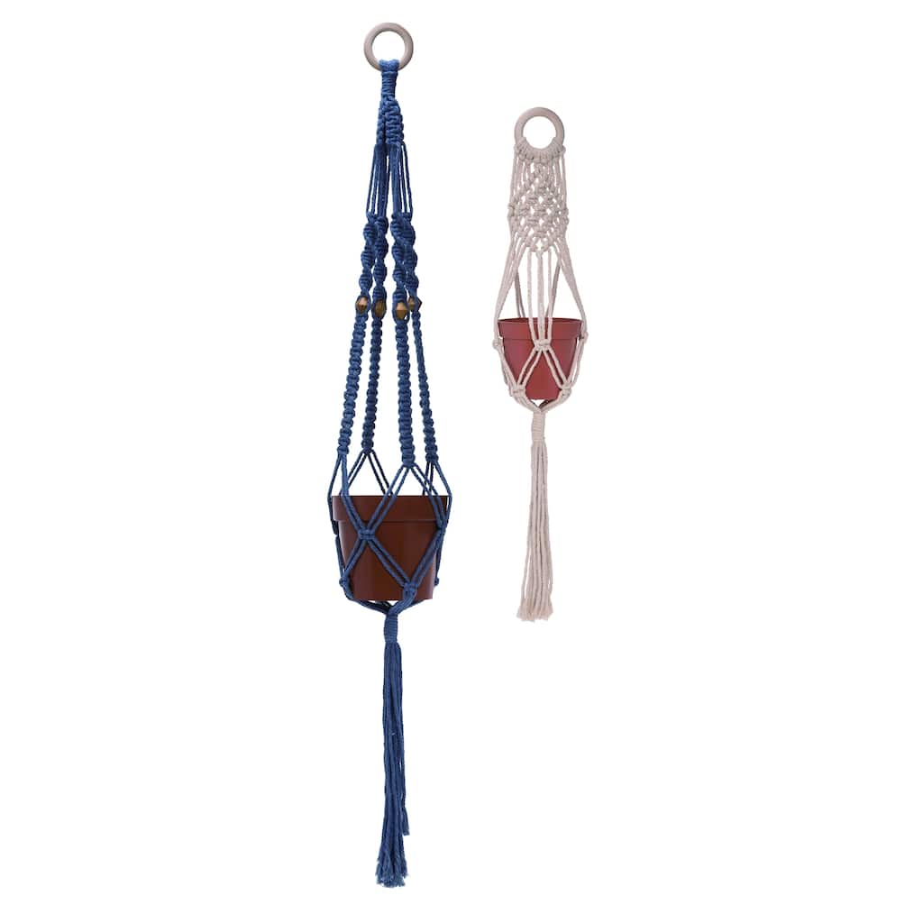 Transpac Cotton 45 in. Multicolor Spring Hanging Macrame with Pot Set of 2