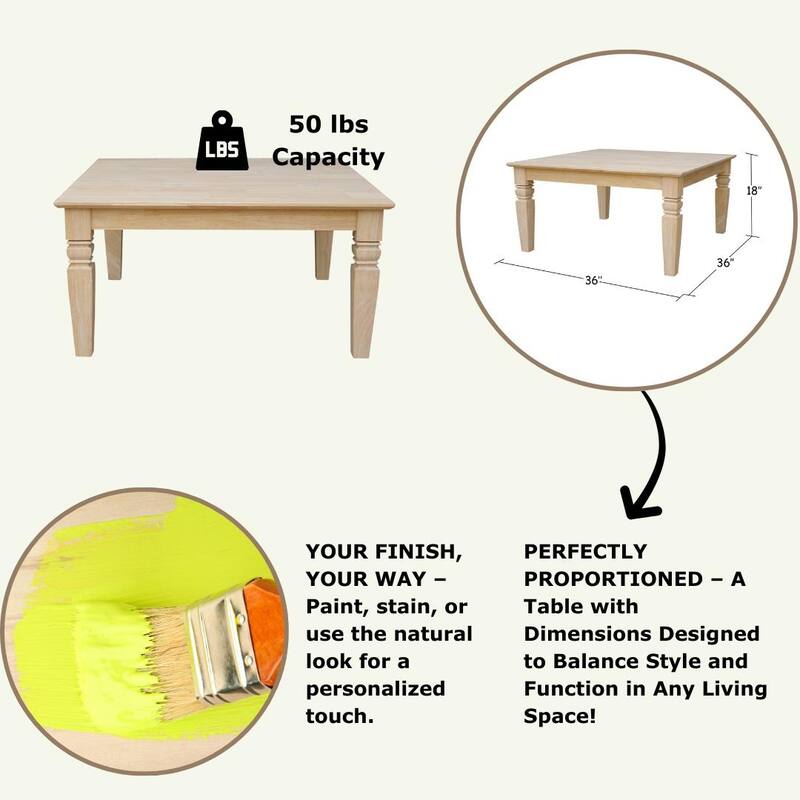 Unfinished Solid Parawood Square Coffee Table