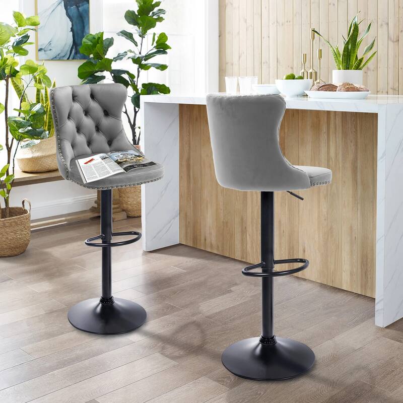 Velvet Adjustable Swivel Counter Height Barstools Set of 2