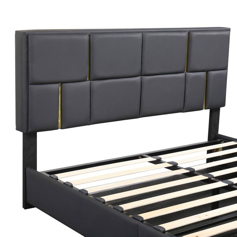 2/3-Piece Bedroom Sets Queen/Full Size Upholstered Bed w Storage/LED Nightstands Dresser/Ottoman Black/Walnut