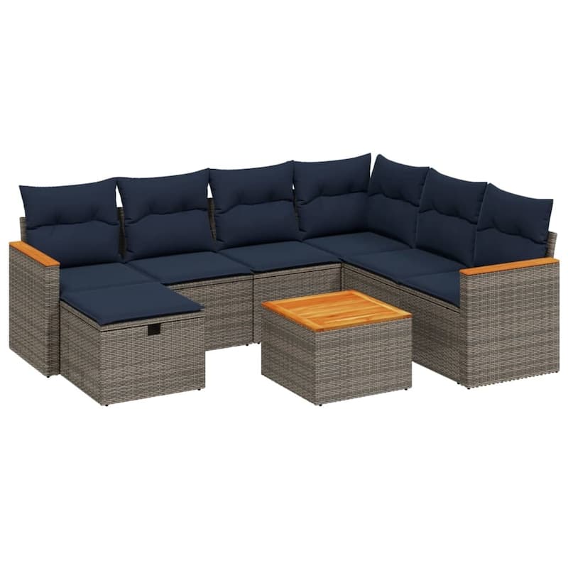vidaXL Patio Sofa Set with Cushions Outdoor Conversation Furniture Poly Rattan - 24.4" x 24.4" x 27.2"