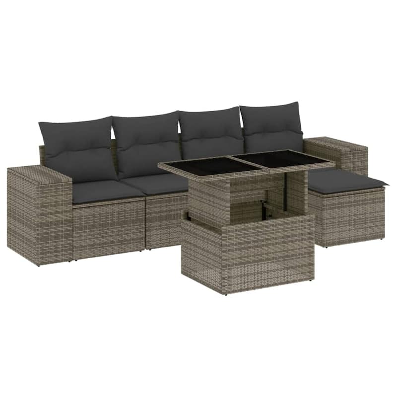 vidaXL Patio Sofa Set with Cushions Outdoor Furniture 6 Piece Poly Rattan - 21.7 x 39.4 x 28.7