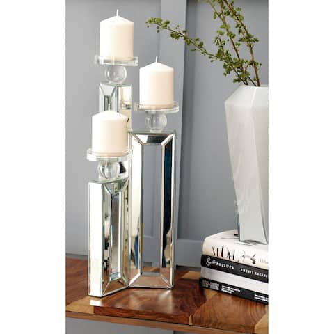 Glam Mirrored Silver Candle Holder with 3 Plates - 7 x 7 x 21