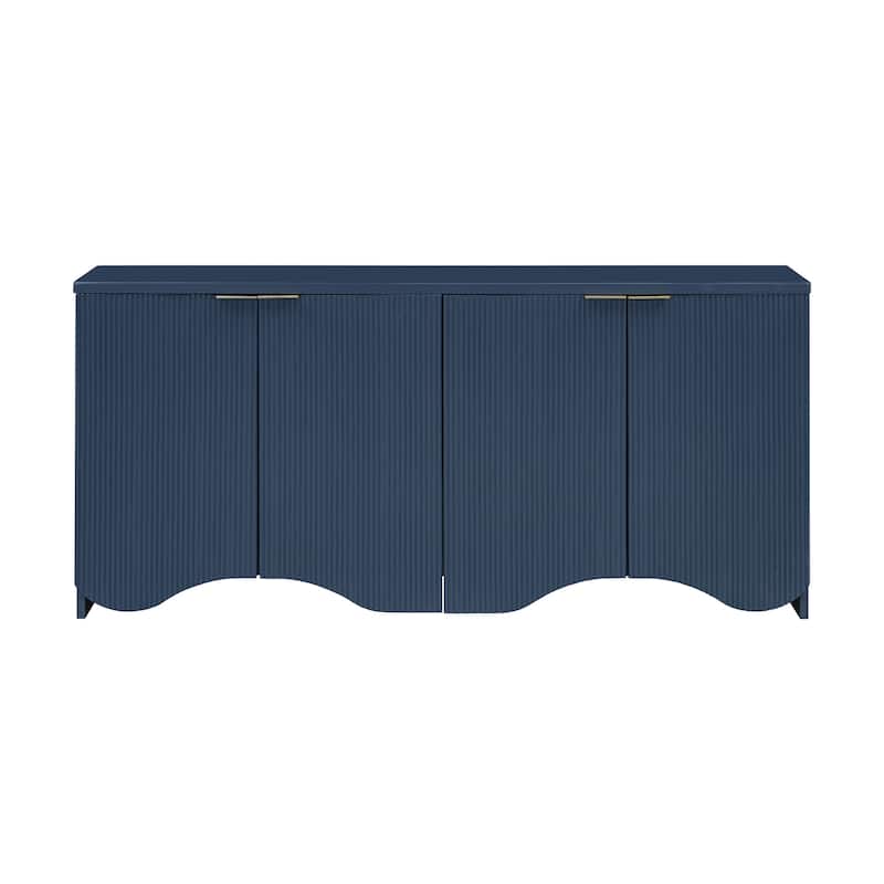 63-Inch Four-Door Storage Cabinet with Vertical Stripes and Wavy Design, Adjustable Shelves, MDF Construction, for Living Room