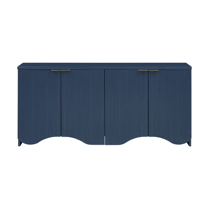 Vertical Stripes & Wavy Storage Cabinet, Sideboard Buffet Cabinet Console Table with 4 Doors and Adjustable Shelving