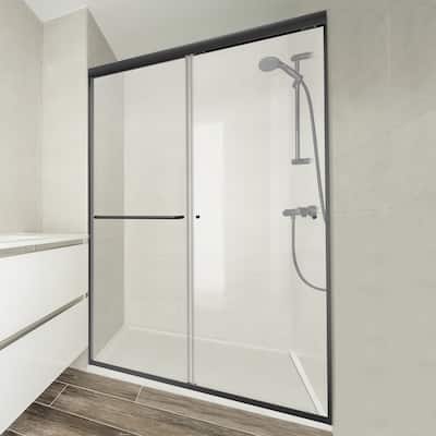 Brushed Nickle Semi-Frameless Double-sliding Shower Door with Clear Glass - 54 in.Wx72 in.H