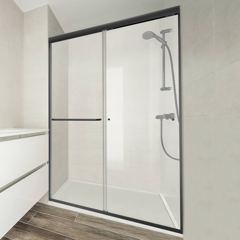 Brushed Nickle Semi-Frameless Double-sliding Shower Door with Clear Glass - 54 in.Wx72 in.H