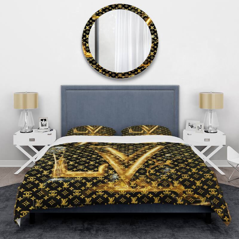Designart "Luxury Brand Design I" Black Glam - Bedding Cover Set With Shams