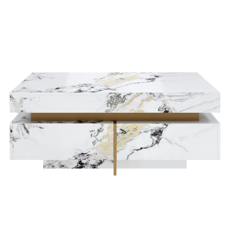 43.3" Modern Square Marble Textured Coffee table with 4 Drawers and Suspended Base, White