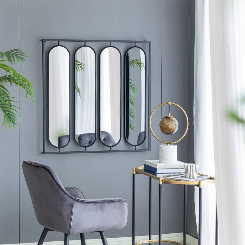36" x 36" Large Four Oval Wall Mirror with Black Square Frame