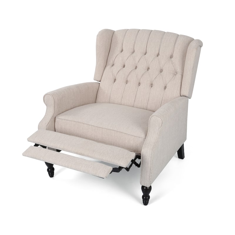 Oversized Wingback Push-Back Recliner with Footrest, Tufted Back, Nailheads