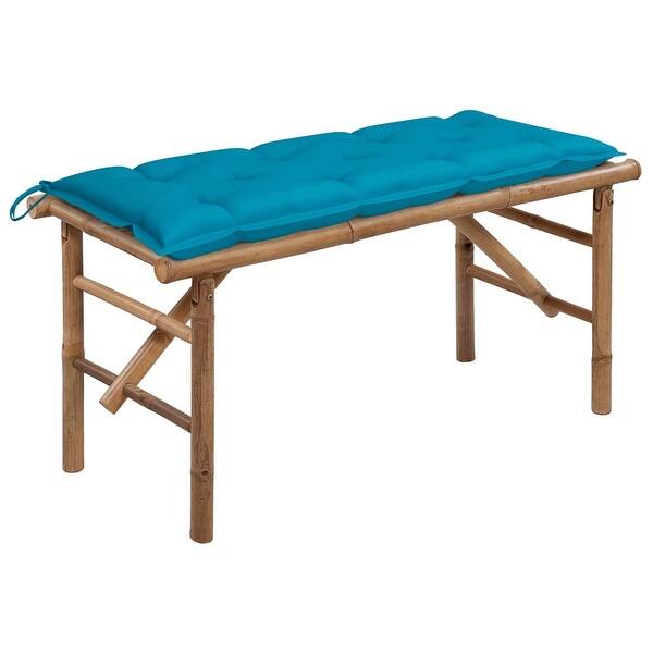 slide 2 of 8, vidaXL Folding Patio Bench with Cushion 46.5'' Bamboo - 46.5'' x 15'' x 17.7''