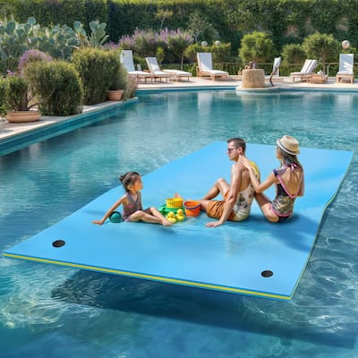 3 Layer Blue Outdoor Floating Water Pad Foam Mat 12'x6'Tear Proof Pool Water Mat XPE Floating Island - 12'x6'
