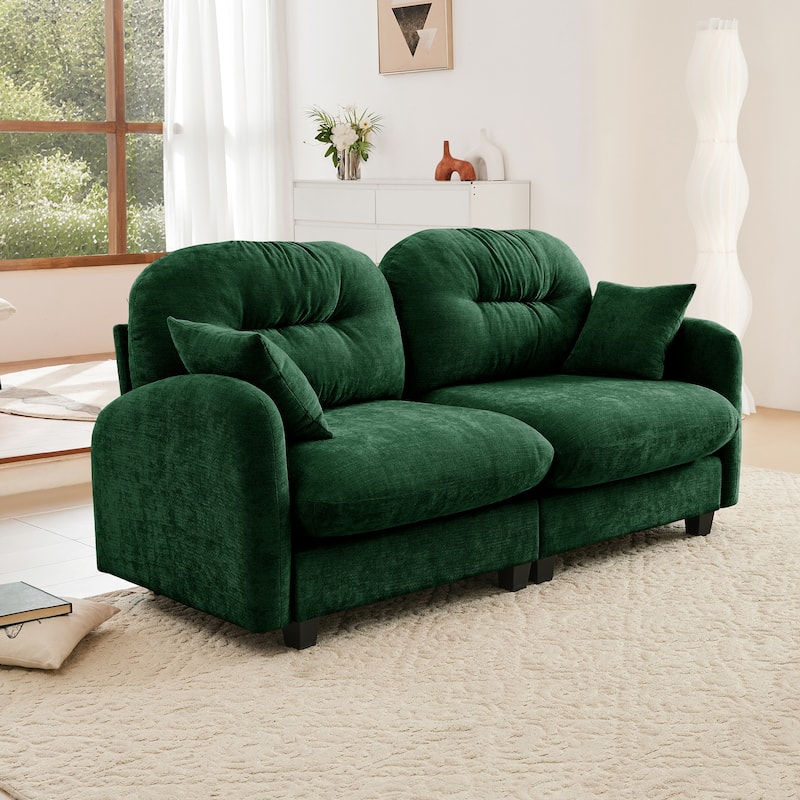 74" Loveseat Sofa, Modern Chenille Deep Seat Sectional Couch for Living Room, Tufted Backrest Love Seat with Pillows