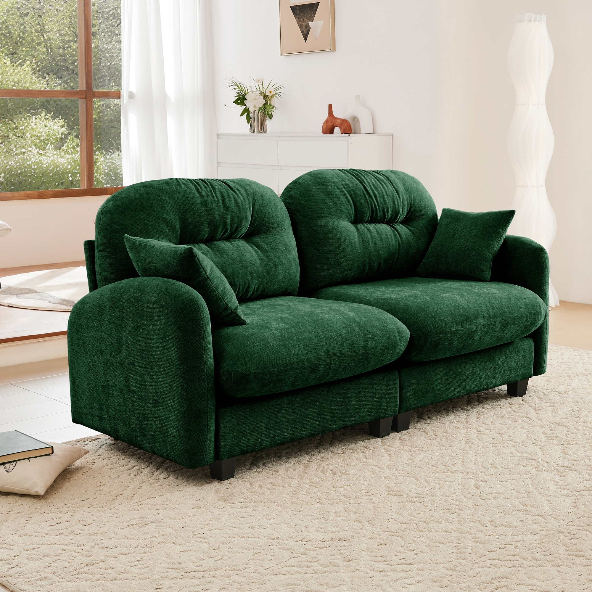 Homy Casa Green Chenille Loveseat, Tufted Modular 2-Seat Sofa Couch