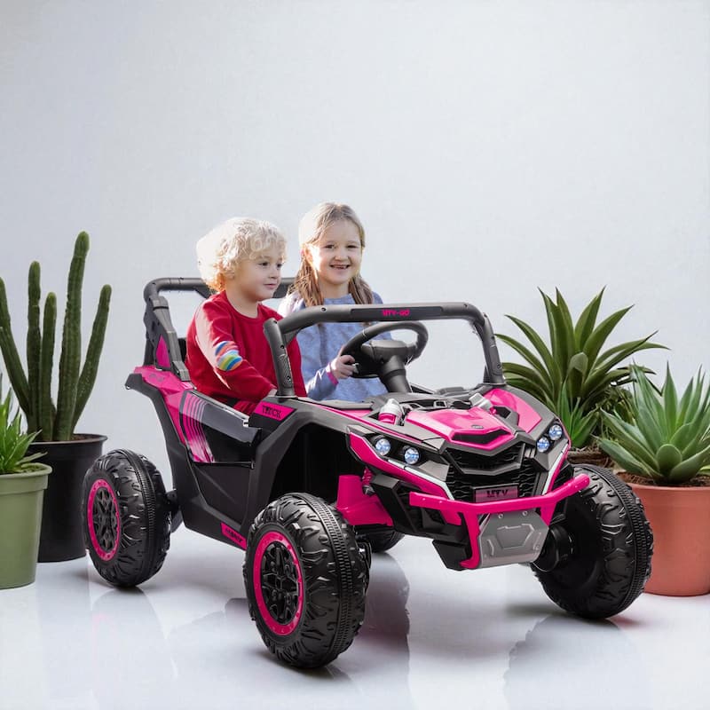 24V 7AH 2-Seater Kids Ride-On UTV, 4MPH Electric Car with LED Lights, Music, Horn, and 4 Suspension Wheels