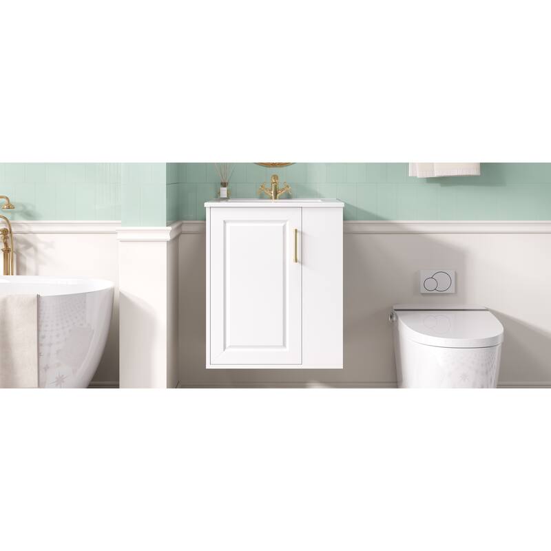 Roomfitters 20 Inch Wall Mounted Bathroom Vanity & Side Cabinet Combo, Floating Storage Station with Sink, White