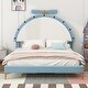 preview thumbnail 8 of 11, Velvet Upholstered Platform Bed with Alarm Clock Shaped Headboard Blue - Full
