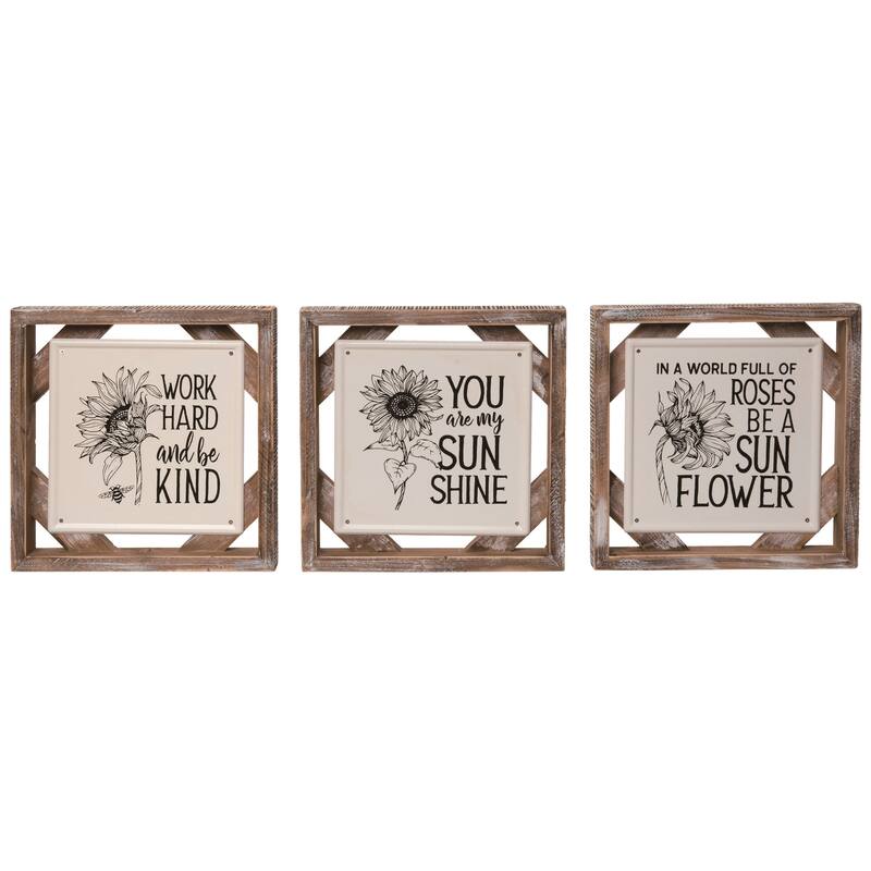 Transpac Wood Sunflower Block Decor Set of 3 Spring Home Decorations