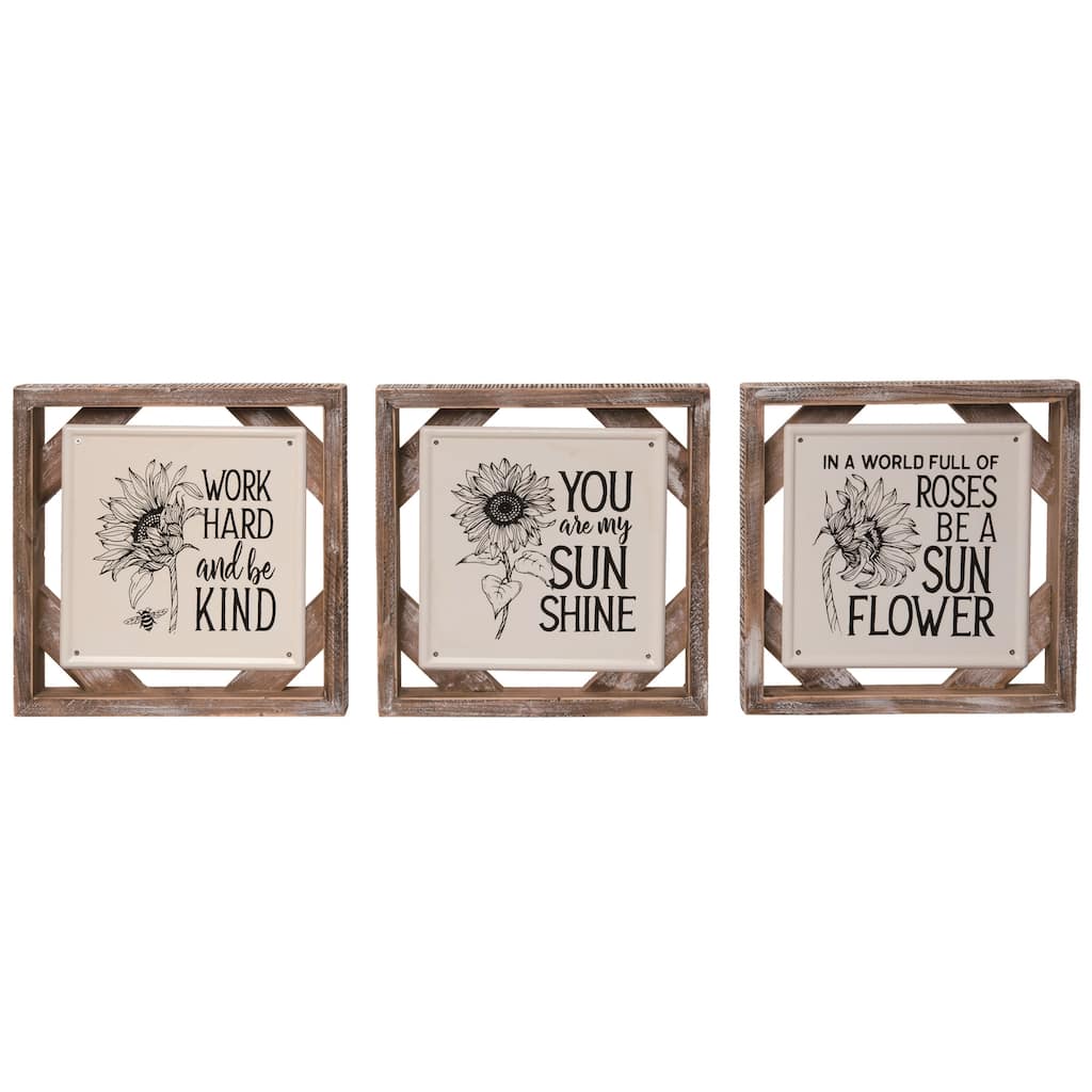 Transpac Wood Sunflower Block Decor Set of 3 Spring Home Decorations