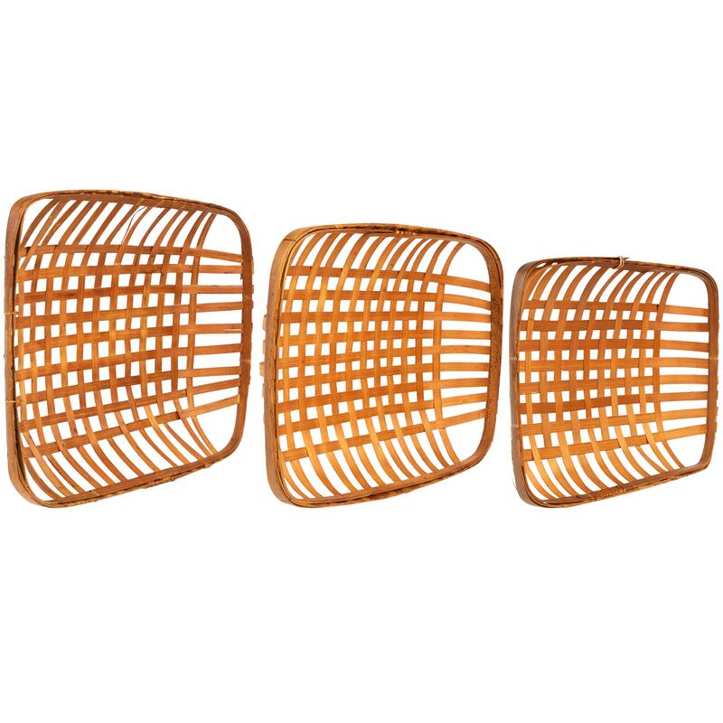 Rectangular Lattice Tobacco Baskets - Brown - Set of 3