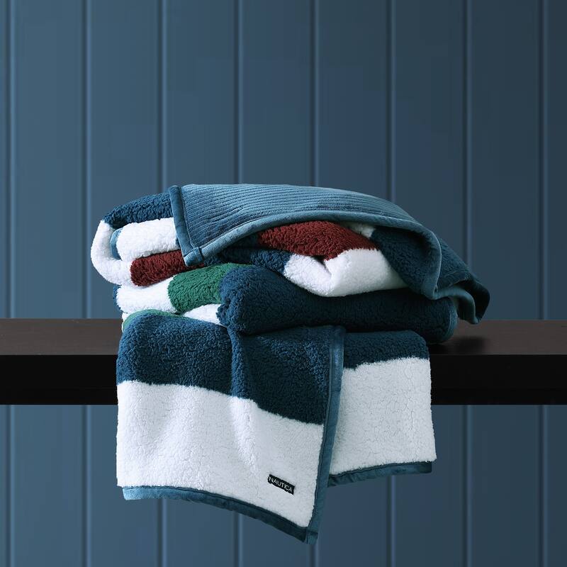 Nautica Wilton Ultra Soft Plush Sherpa Throw Blanket