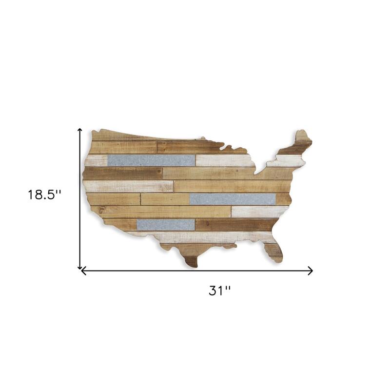 HomeRoots 19" X 31" Brown and Gray USA Wood and Metal Hanging Dimensional Sculpture