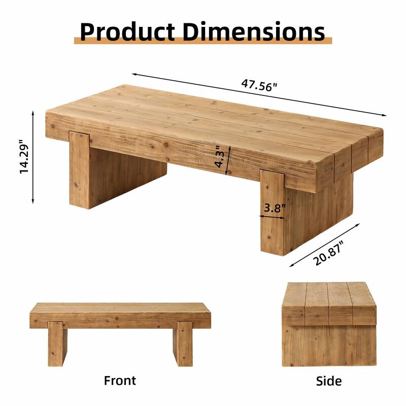 47.6" Farmhouse Solid Wood Coffee Table