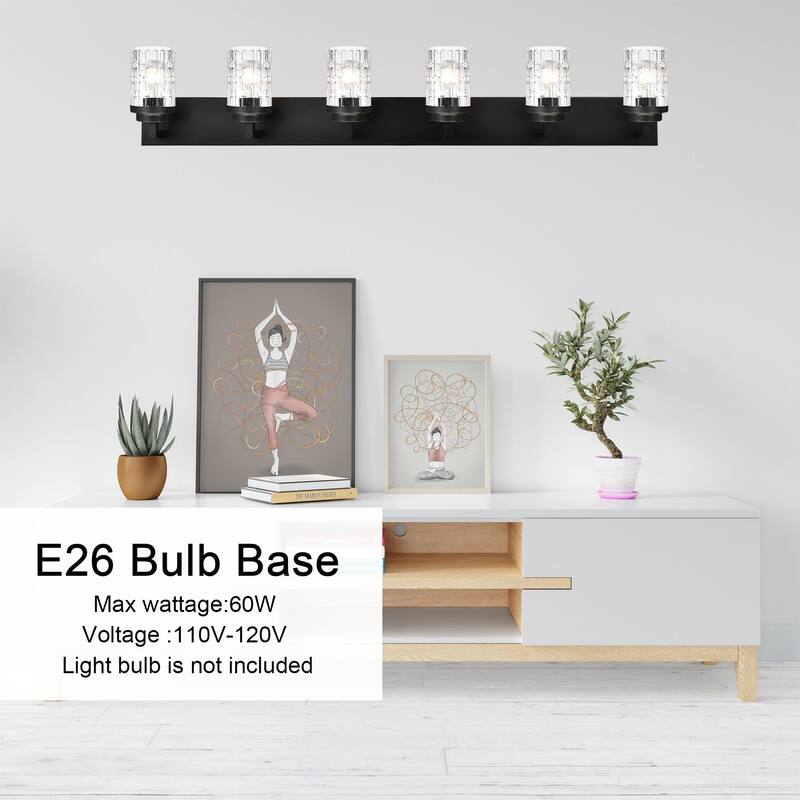 Modern Black 6-Light Vanity Light Industrial Fixture with Clear Grid Glass