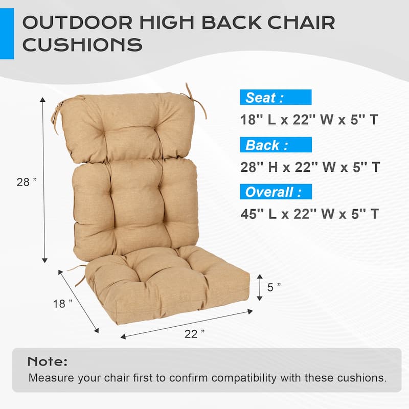 Aoodor Outdoor 45"x 22" x5" Tufted High Back Cushions Patio Replacement Chair Cushion with Ties, Set of 2 - 45" x 22" x 5"