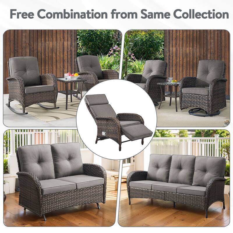 Outdoor Wicker Reclining Lounge Chair Patio Rattan - Brown