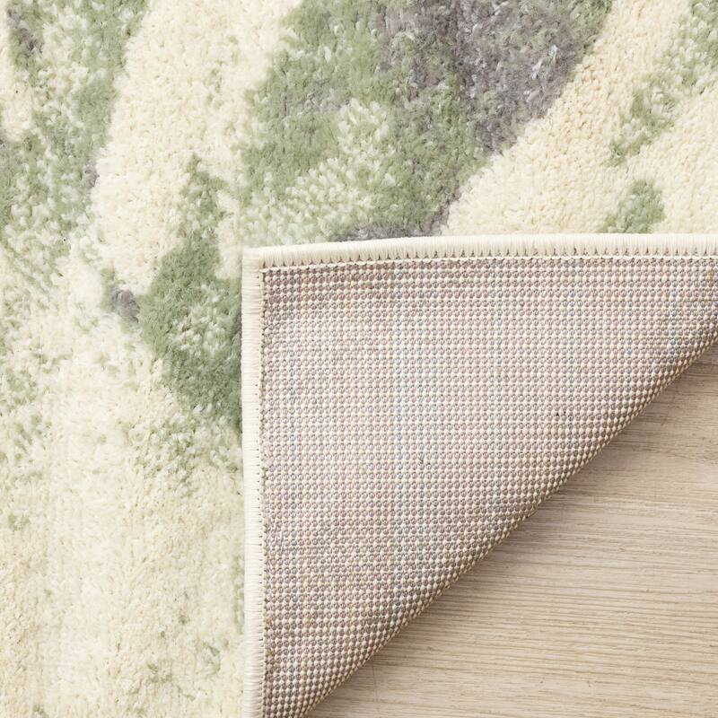 Cream Green Subtle Leaves Indoor Area Rug