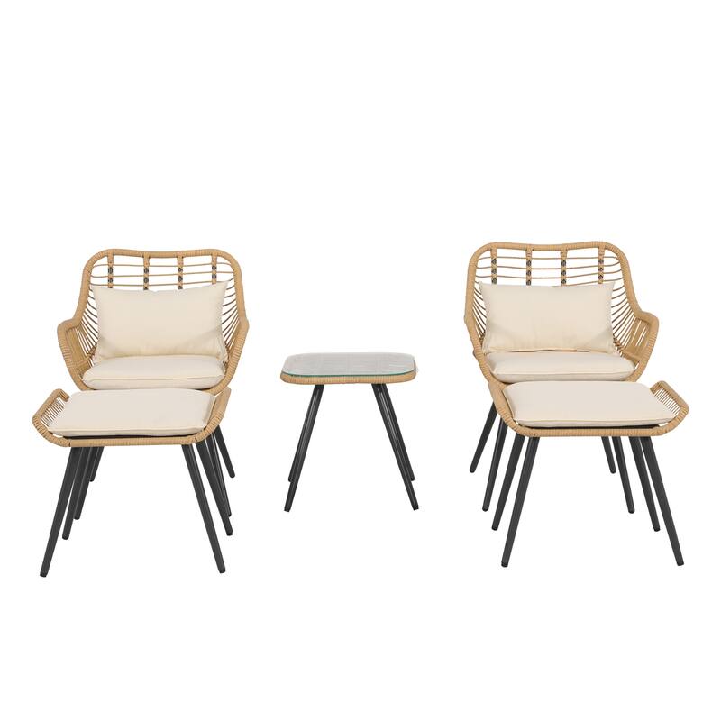 5-Piece Outdoor Wicker Cushioned Conversation Set
