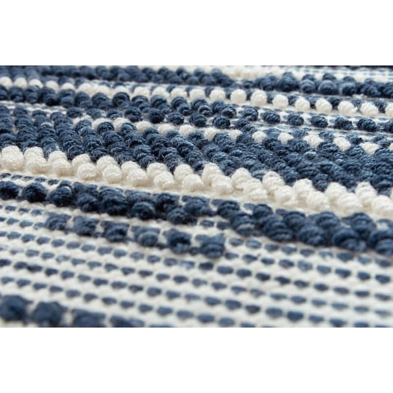 Alora Decor Sun Ivory and Blue Striped Hand-woven Wool Blend Rug