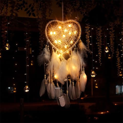 60cm Handmade Creative Dream Catcher Hollow Heart Shape Home Decoration Hanging Ornament with LED Light