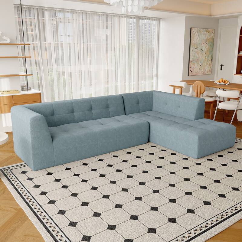 112"x74" Modular Sofa Set, Blue Gray, 2pcs Free Combo, L-Shaped