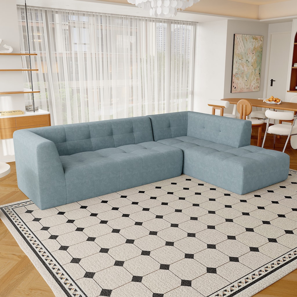 112"x74" Modular Sofa Set, Blue Gray, 2pcs Free Combo, L-Shaped