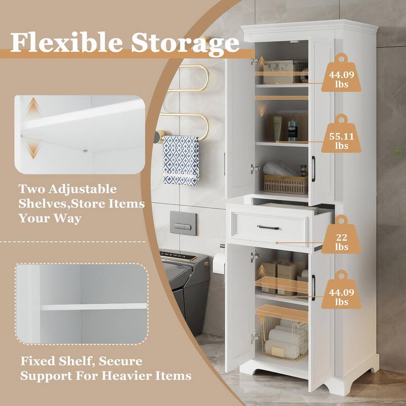 70.8" Freestanding Bathroom Vanity, Modern Elegant Design, 4 Doors & 1 Drawer, Space-Saving Storage