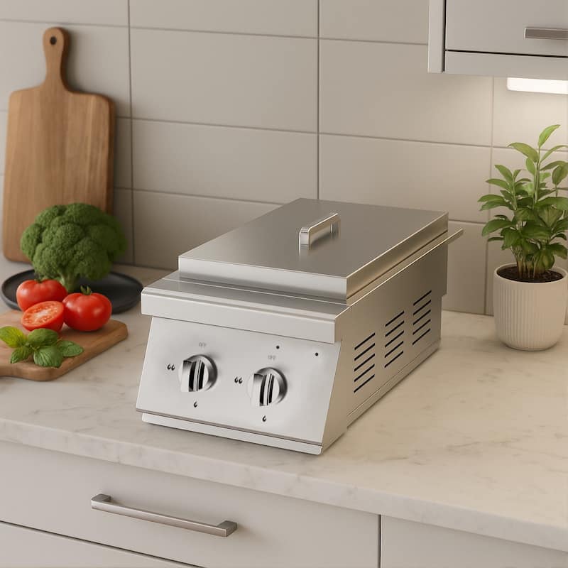 Double Grilling Side Burners,2 x 15,000BTU Liquid Propane SideBurner,Convertible to Natural Gas 304 StainlessSteel Built