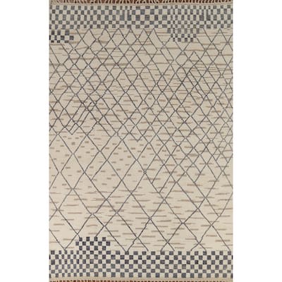 Trellis Moroccan Oriental Area Rug Handmade Checkered Wool Carpet - 7'11"x 11'0"