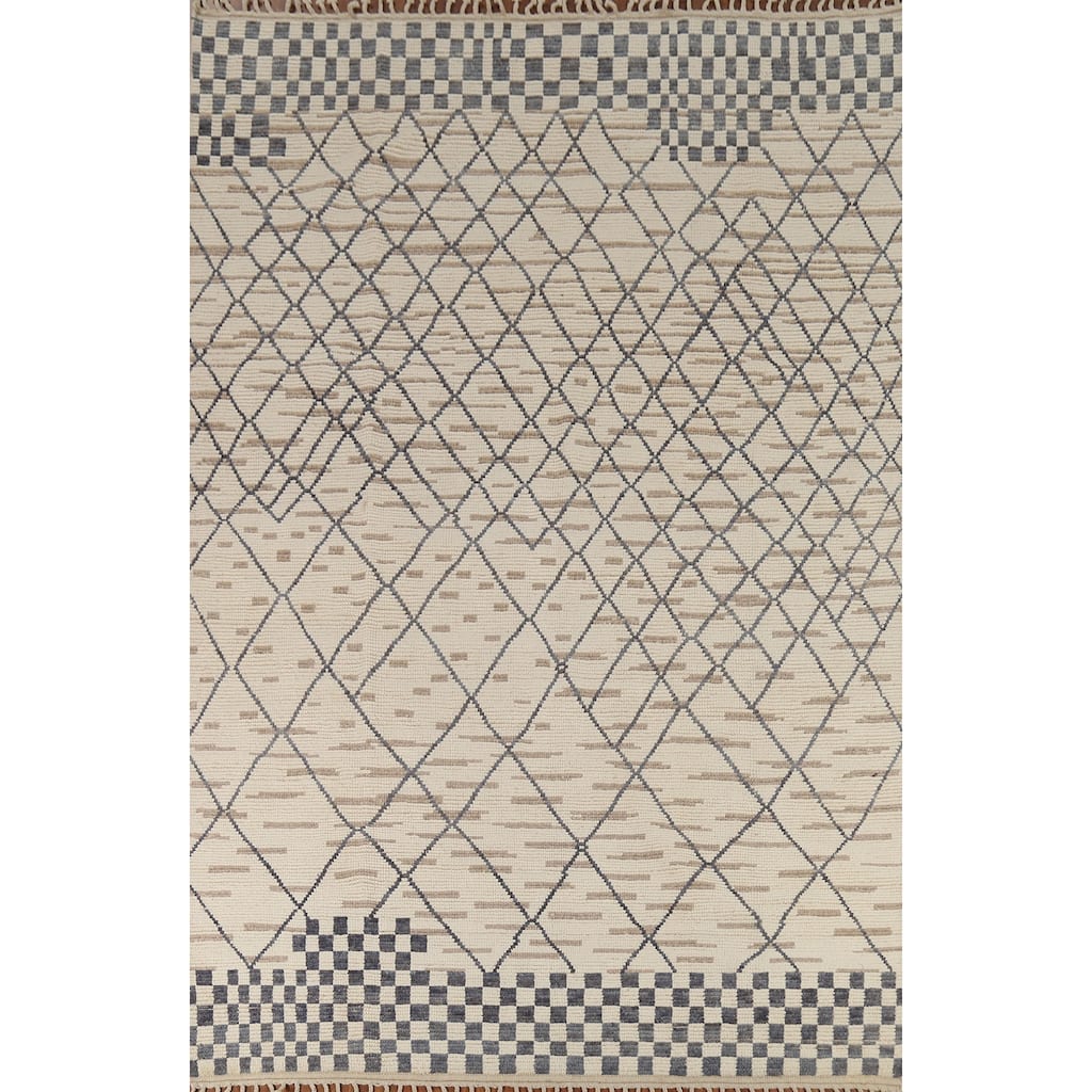 Trellis Moroccan Oriental Area Rug Handmade Checkered Wool Carpet - 7'11"x 11'0"