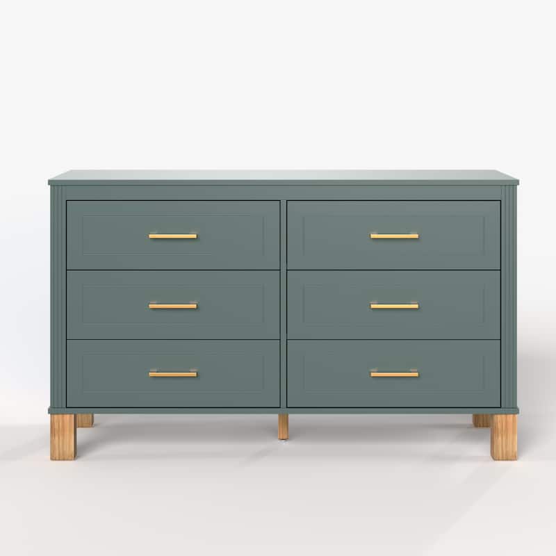 6-Drawer Double Dresser with Metal Handles & Solid Wood Legs, Kids Bedroom Storage Organizer