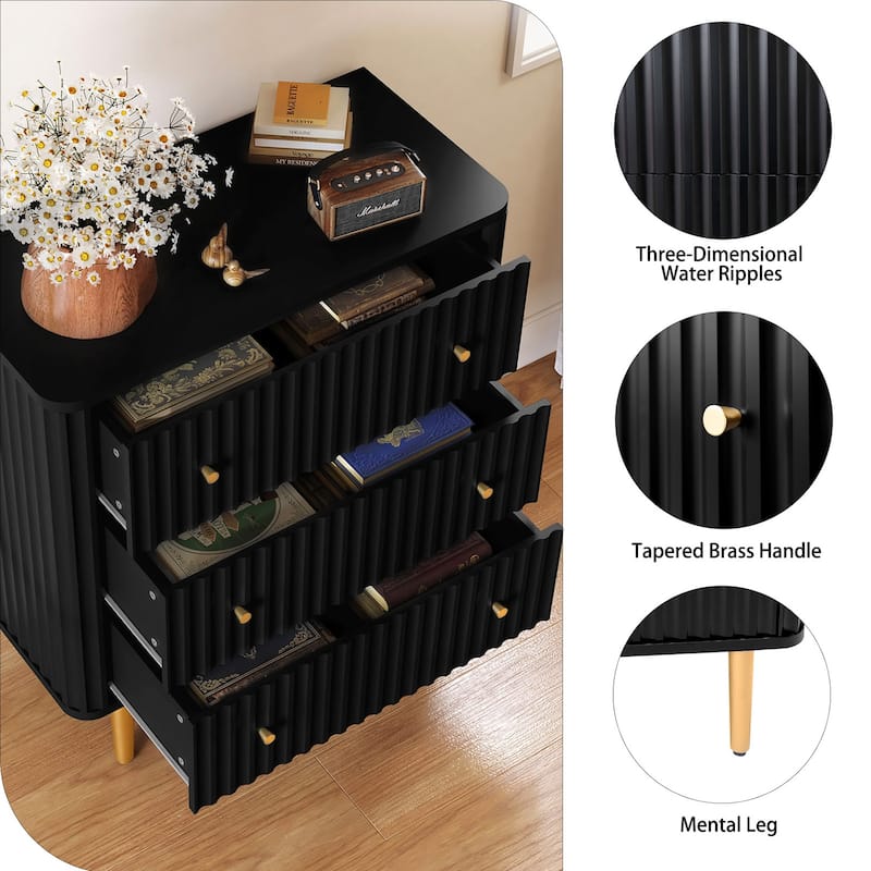 Modern White Dresser,3 Drawer Fluted Wood Storage for Bedroom
