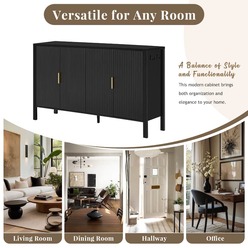 Modern 57.5" Stripe Door Storage Cabinet